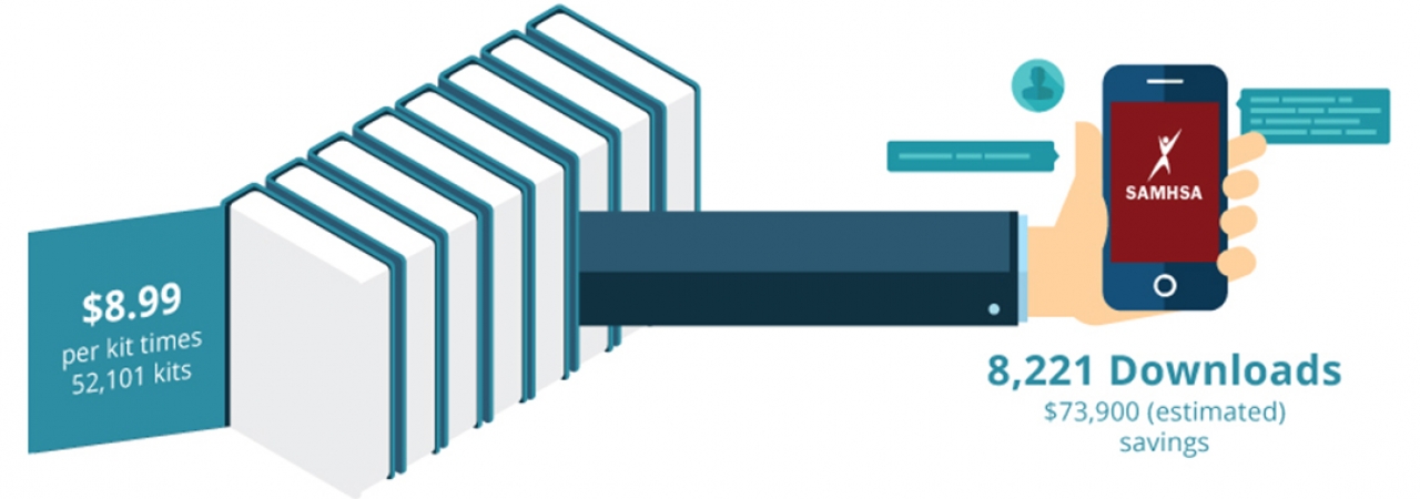 How the app reaches the public icon with a hand holding a mobile phone displaying the app.