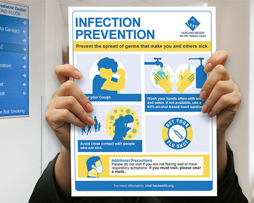 COVID-19 hand washing pevention awareness flyer produced and designed by IQ Solutions for HSC Healthcare System