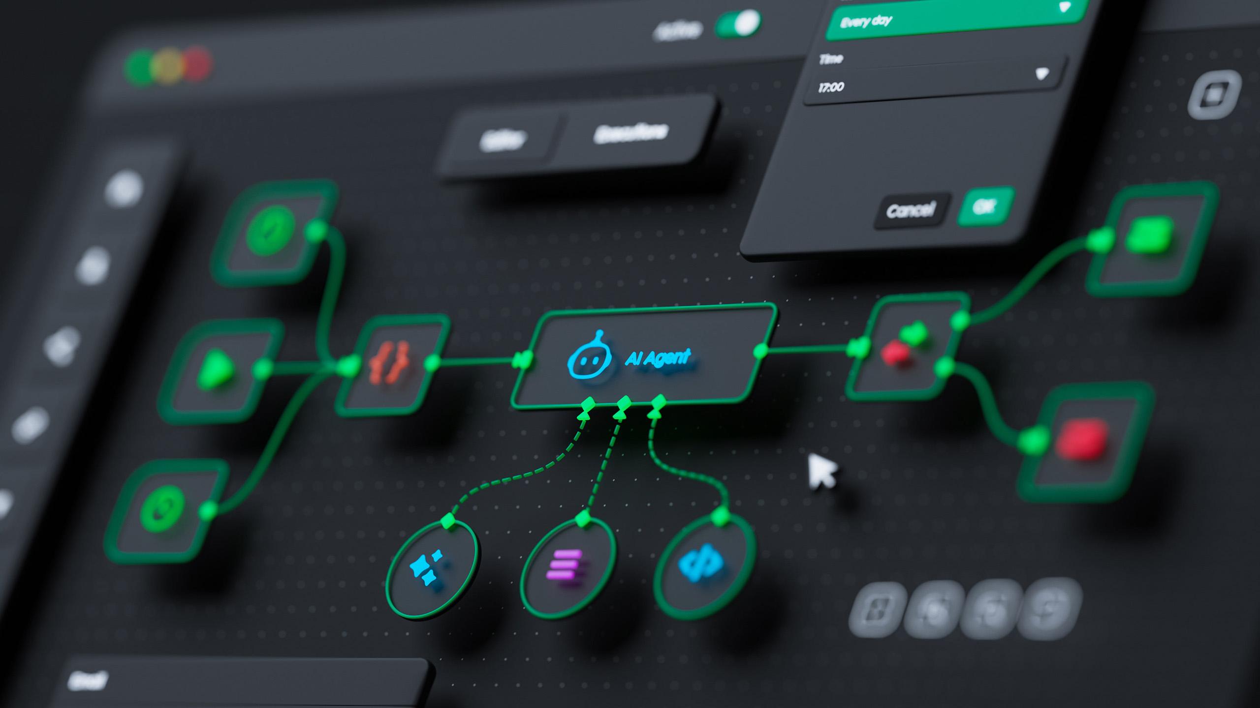 AI agent and connected processes on a screen